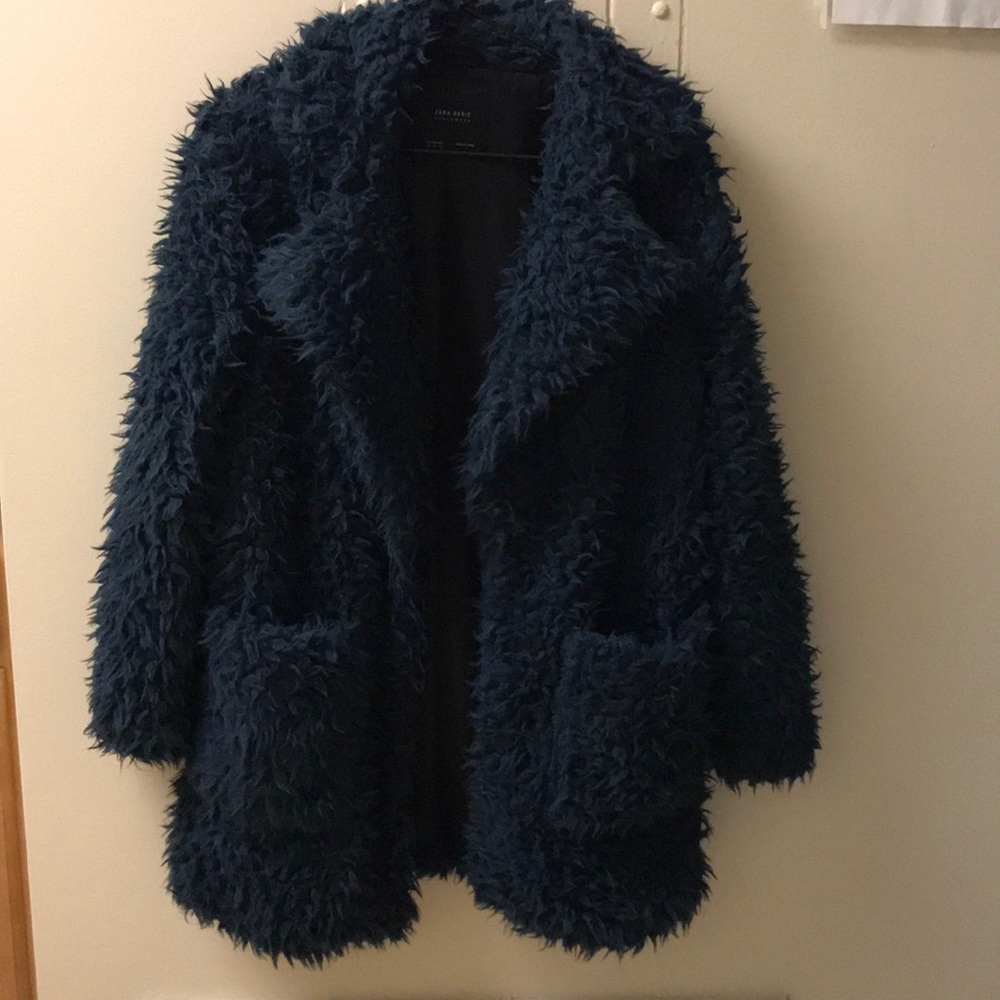 Zara blue fuzzy coat size XS